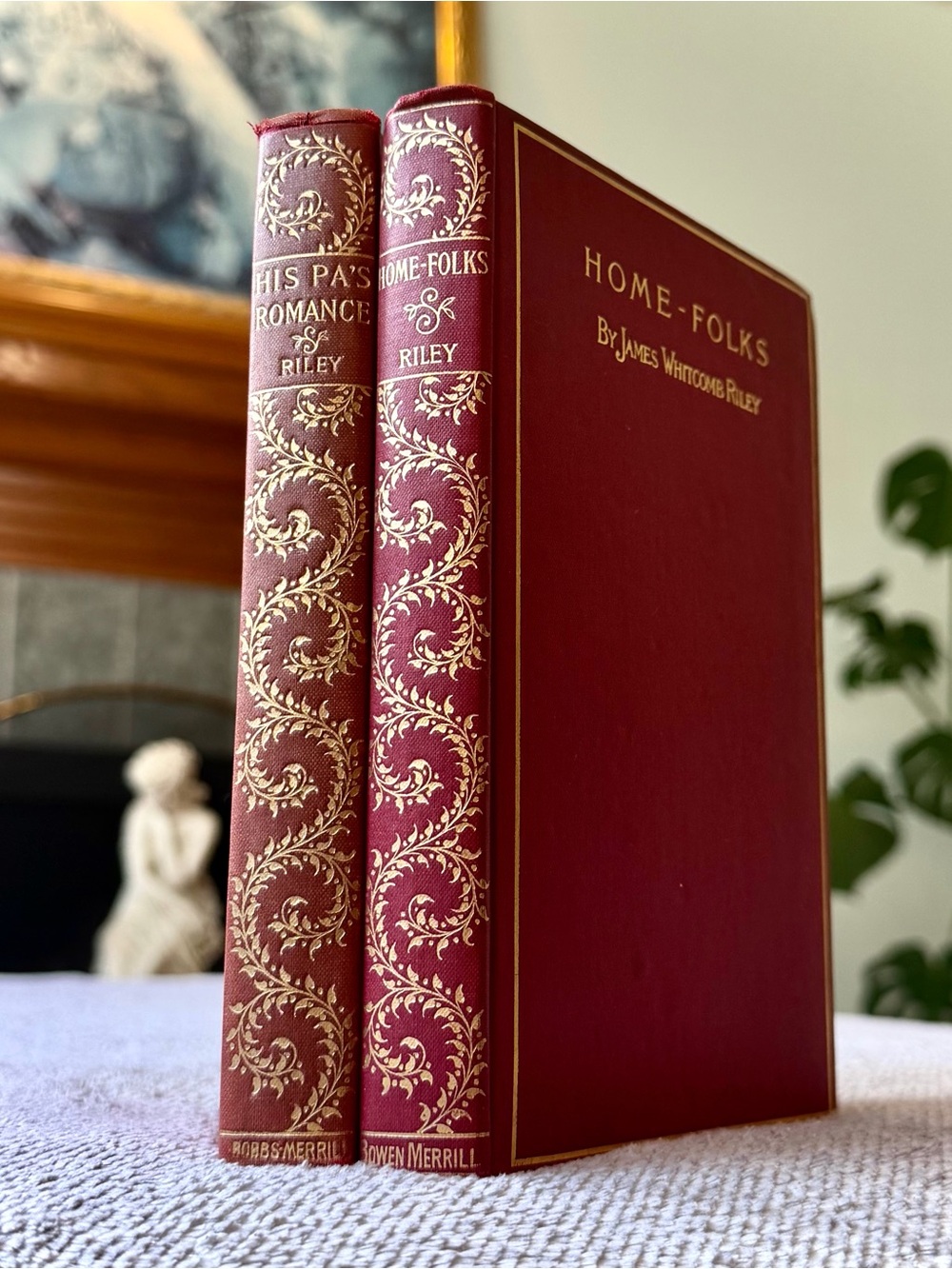 Antique 1903 James Whitcomb Riley Poetry Decorative Burgundy Hardcover Book Set